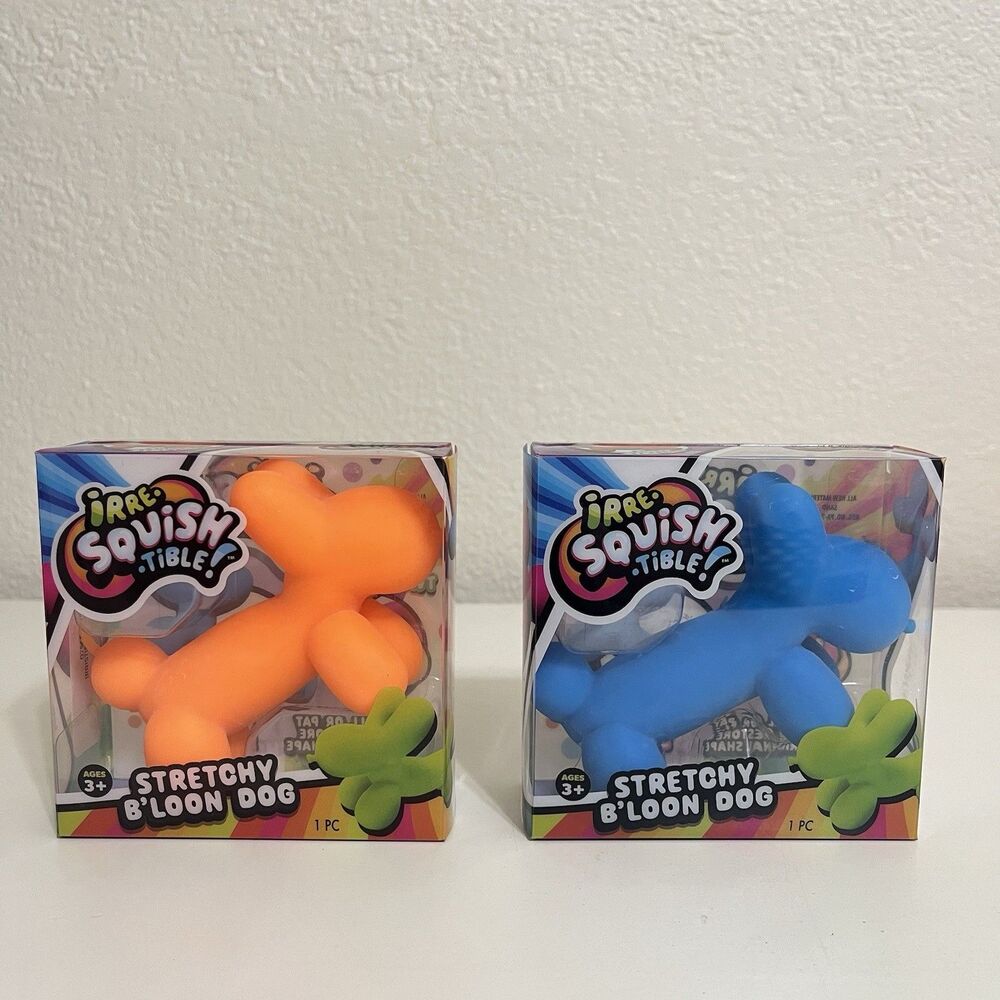 JA-RU Irre-Squish-tible Stretchy B'Loon Dog Toys Lot of 2 Orange and Blue NEW
